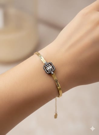 925 Ayar İtalyan Kişiye Özel Baget Elmas Bileklik.rose.gold.rodaj