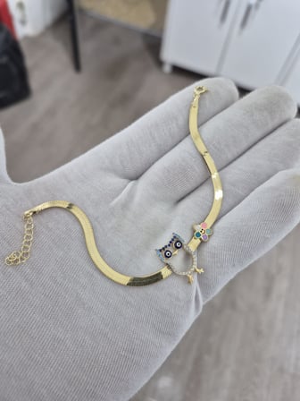 925 Ayar İtalyan Yassı Zincir Baykuş Bileklik.rose.gold.rodaj