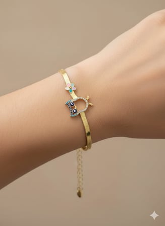 925 Ayar İtalyan Yassı Zincir Baykuş Bileklik.rose.gold.rodaj