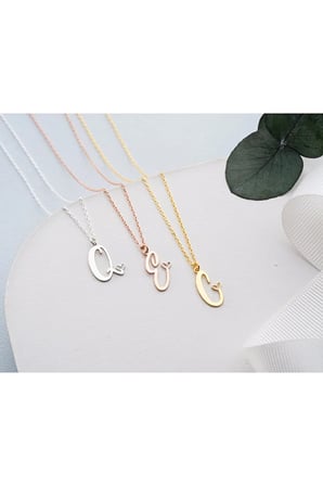 925 Ayar Kesim Harf Kolye.rose.gold.rodaj
