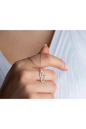 925 Ayar Kesim Harf Kolye.rose.gold.rodaj