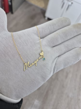 925 Ayar Doğum Taşlı İsimli Kalp İmza Kolye.rose.gold.rodaj