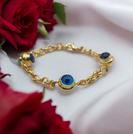 925 Ayar 3 Nazar Gözlü Doç Zincir Bileklik.rose.gold.rodaj
