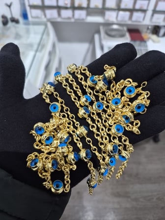 925 Ayar 3 Nazar Gözlü Doç Zincir Bileklik.rose.gold.rodaj