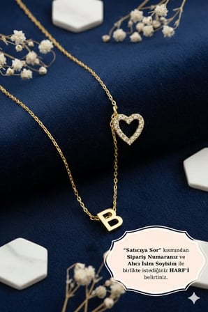 925 Ayar Kişiye Özel Harfli Kalp Kolye.rose.gold.rodaj
