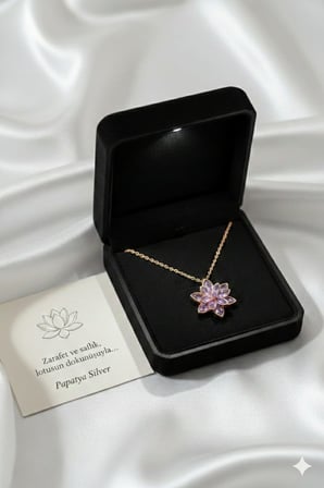 925 Ayar Zirkon Taşlı Lotus Çiçeği Kolye.rose.gold.rodaj