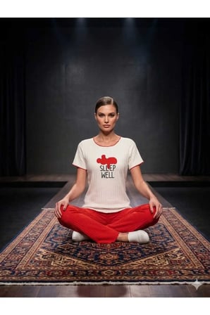 Kadın Baskılı Kısa Kollu Pijama Takımı – Rahat Kesim Pamuklu Ev Giyim