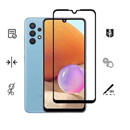 Samsung Galaxy A32 İle Uyumlu Kırılmaz Cam 9D Tam Kapatan Süper Glass