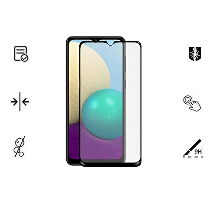 Samsung Galaxy A02 İle Uyumlu Kırılmaz Cam 9D Tam Kapatan Süper Glass