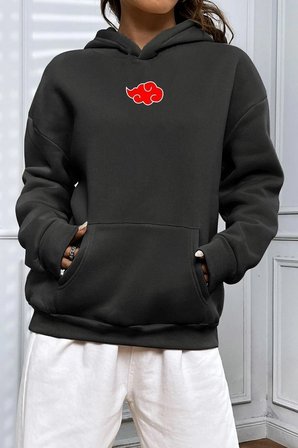 Unisex Ninja Akatsuki Sırt Baskılı Sweatshirt