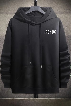 Unisex Ac Dc Baskılı Kapüşonlu Sweatshirt