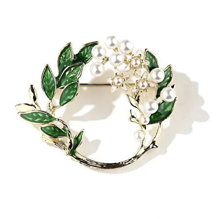 Yaprak Figürlü İnci Modelli Zarif Broş