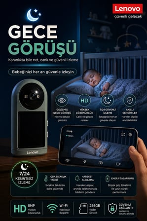 LENOVO 5MP Ekranlı Görüntülü Konuşulabilen Bebek Kamerası Evcil Hayvan ve Yaşlı Bakım Güvenlik Kamerası