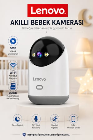 LENOVO 5MP WİFİ Bebek Evcil Hayvan Yaşlı Bakım Kamerası Gece Görüşlü Bebek Kamerası