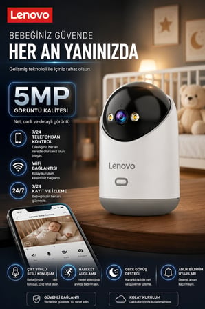 LENOVO 5MP WİFİ Bebek Evcil Hayvan Yaşlı Bakım Kamerası Gece Görüşlü Bebek Kamerası