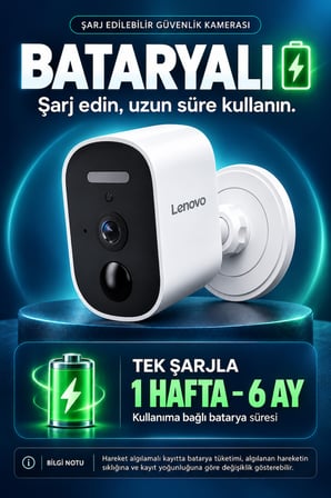 LENOVO 5MP WİFİ Adaptörlü Uzaktan İzlenebilen Gece Görüşlü Hareket Algılamalı Güvenlik Kamerası