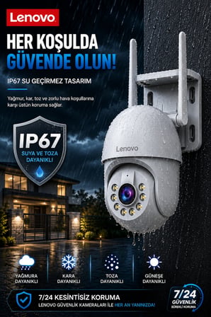 LENOVO 5MP WİFİ Adaptörlü Dış Mekan Gece Görüşlü Karşılıklı Konuşma Özellikli Güvenlik Kamerası