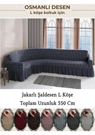 Starmall jakarli Şal desen 7 Kişilik L köşe koltuk örtüsü, Esnek koltuk kılıfı, osmanlı desen (550cm) Antrasit