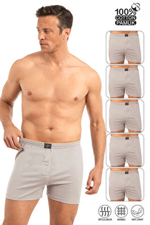 Özkan 0041 5'li Paket Erkek %100 Pamuklu Şardonlu Klasik Rahat Kesim Havlu Bel Süprem Penye Boxer