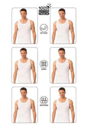 Özkan Underwear Özkan 0050 6'lı Paket Erkek %100 Pamuklu Penye Süprem Kalın Askılı Atlet