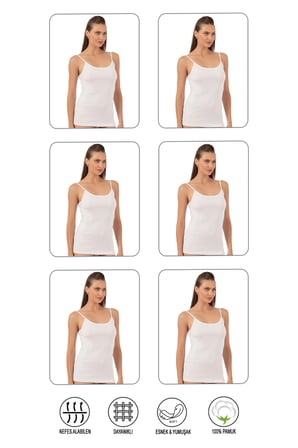 Özkan 0107 6'lı Paket Kadın %100 Pamuklu Ribana Esnek Rahat İp Askılı Örme Atlet