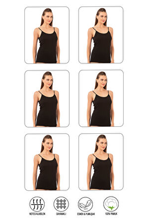 Özkan 0107 6'lı Paket Kadın %100 Pamuklu Ribana Esnek Rahat İp Askılı Örme Atlet