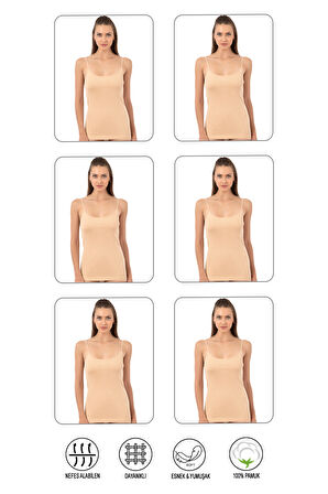 Özkan 0107 6'lı Paket Kadın %100 Pamuklu Ribana Esnek Rahat İp Askılı Örme Atlet