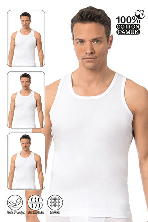 Özkan 0113 3'lü Paket Erkek %100 Pamuklu Esnek Yumuşak Ribana Kalın Askılı Atlet