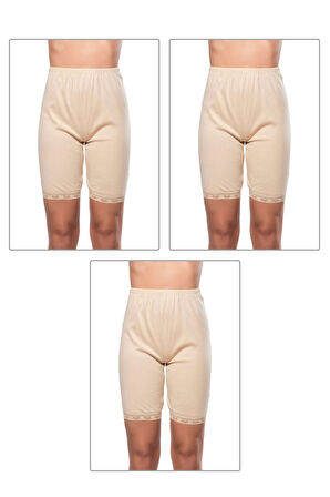 Özkan 0114 3'lü Paket Kadın Pamuklu Ağlı Model Ribana Esnek Rahat Kalıp Yumuşak Paçalı Diz Üstü Kısa Tayt