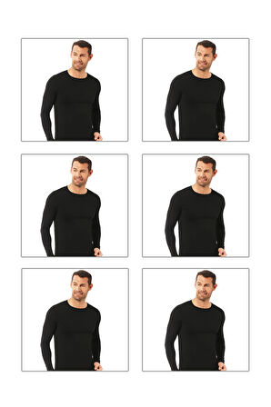 Özkan 0266 6'lı Paket Erkek Penye Likralı Pamuklu Yuvarlak Yaka Uzun Kol Tişört Fanila