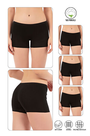 Özkan 0412 3'lü Paket Kadın Likralı %95 Pamuklu Süprem Esnek Rahat Boxer Şort Tayt