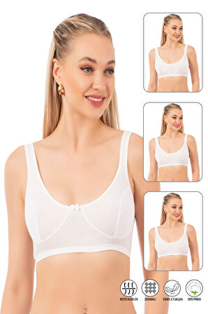 Özkan 0564 3'lü Paket Kadın Pamuklu Ribana Boş Kap Desteksiz Telsiz Balensiz Kalın Askılı Yarım Atlet Sütyen