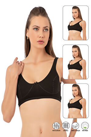 Özkan 0564 3'lü Paket Kadın Pamuklu Ribana Boş Kap Desteksiz Telsiz Balensiz Kalın Askılı Yarım Atlet Sütyen