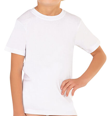 Özkan Underwear Özkan Underwear Özkan 0706 5'li Paket Erkek Çocuk %100 Pamuklu Ribana Esnek Rahat Yarım Kol Kapalı Yaka Fanila T-shirt