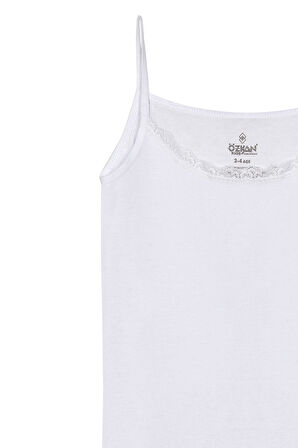 Özkan 0806 5'li Paket Kız Çocuk %100 Pamuklu Ribana Esnek Rahat Yakası Dantelli İp Askılı Atlet