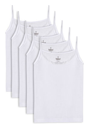 Özkan 0806 5'li Paket Kız Çocuk %100 Pamuklu Ribana Esnek Rahat Yakası Dantelli İp Askılı Atlet