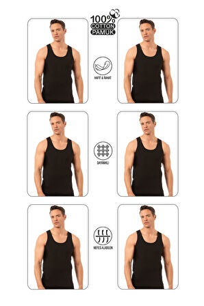 Özkan Underwear Özkan 0050 6'lı Paket Erkek %100 Pamuklu Penye Süprem Kalın Askılı Atlet