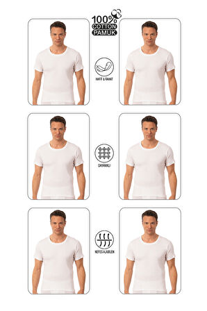 Özkan 0059 6'lı Paket Erkek %100 Pamuklu Süprem Kumaş Açık Yaka Yarım Kol Atlet Fanila