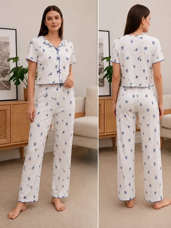Mihra MHR10 Kadın Pijama Takımı Mavi Çiçekli S/M Kaşkorse