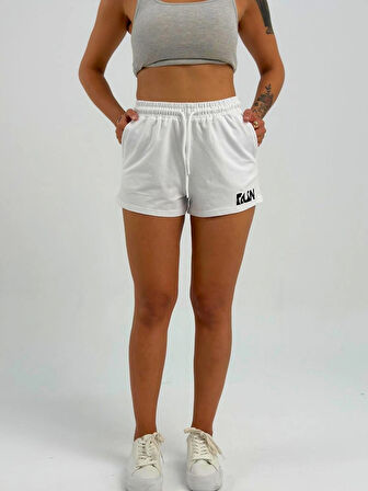 Maison La Femme Kadın Beli Lastikli Nakışlı Beyaz Şort