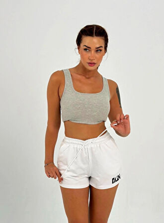 Maison La Femme Kadın Beli Lastikli Nakışlı Beyaz Şort