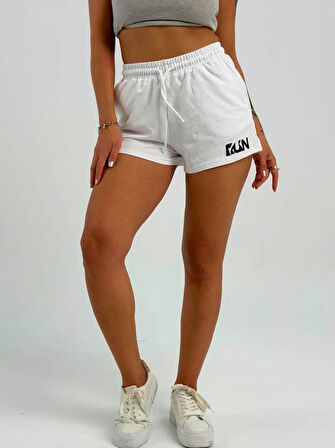 Maison La Femme Kadın Beli Lastikli Nakışlı Beyaz Şort