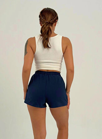 Maison La Femme Kadın Beli Lastikli Nakış Lacivert Şort