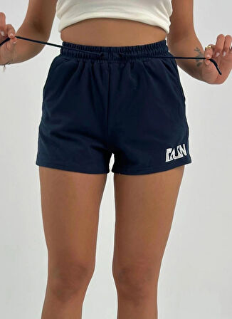 Maison La Femme Kadın Beli Lastikli Nakış Lacivert Şort