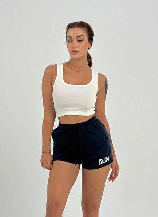 Maison La Femme Kadın Beli Lastikli Nakış Lacivert Şort