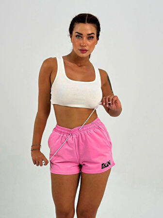 Maison La Femme Kadın Beli Lastikli Nakışlı Pembe Şort