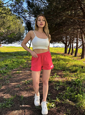 Maison La Femme Kadın Beli Lastikli Nakışlı Kırmızı Şort