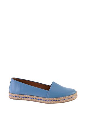 Bambi Mavi Hakiki Deri Kadın Espadril K01802021803