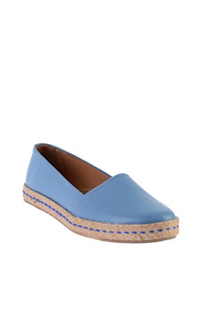 Bambi Mavi Hakiki Deri Kadın Espadril K01802021803
