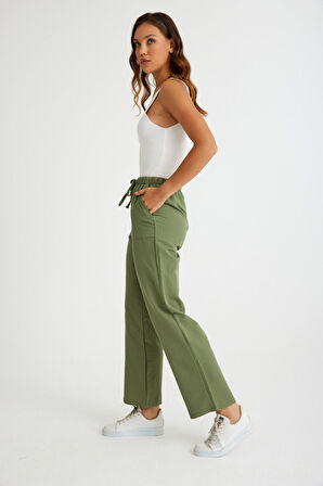 Barbora Keten Günlük Pantolon Beli Bağcıklı Ln14haki3